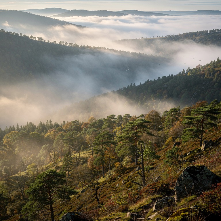 Layers of misty forested ridges fading into distance | ShopAyahuascaRetreats