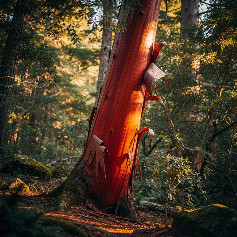 Madrone tree with peeling red bark in dense forest | ShopAyahuascaRetreats