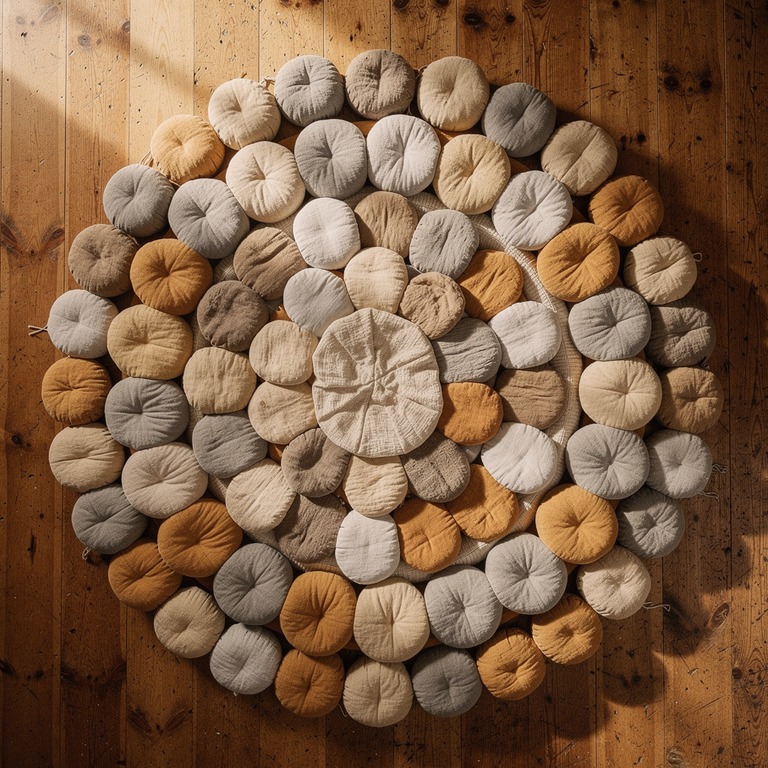 Meditation cushions arranged in a circle on a wooden floor | ShopAyahuascaRetreats