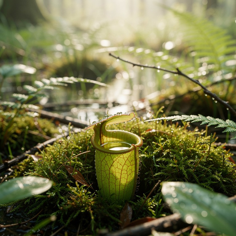 Pitcher plant nestled in moss, water collected inside the cu... | ShopAyahuascaRetreats
