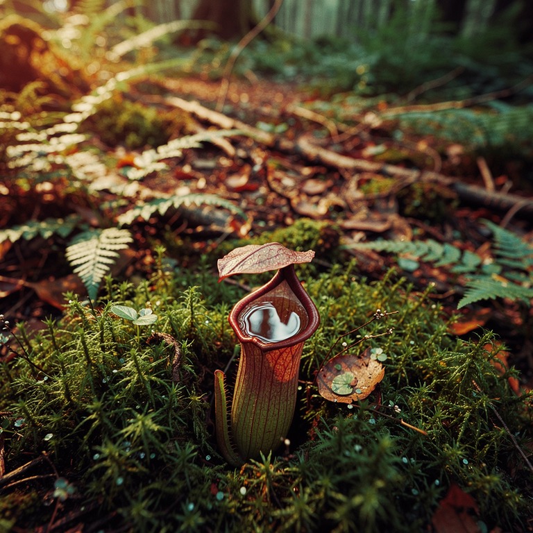 Pitcher plant nestled in moss, water collected inside the cu... | ShopAyahuascaRetreats