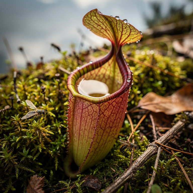 Pitcher plant nestled in moss, water collected inside the cu... | ShopAyahuascaRetreats