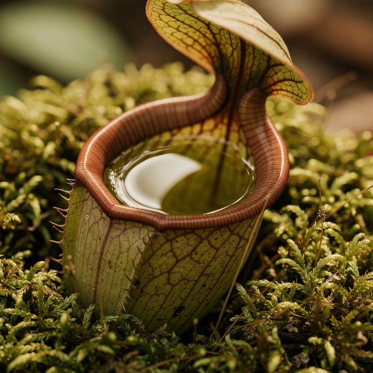 Pitcher plant nestled in moss, water collected inside the cu... | ShopAyahuascaRetreats