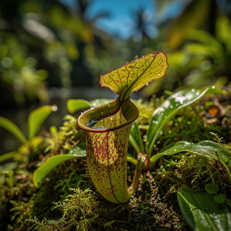 Pitcher plant nestled in moss, water collected inside the cu... | ShopAyahuascaRetreats