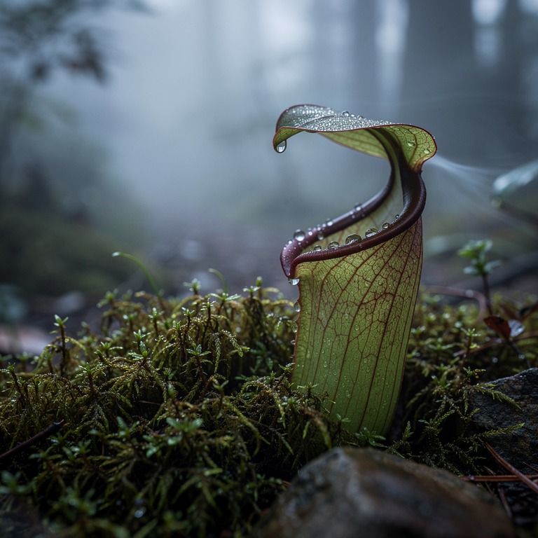 Pitcher plant nestled in moss, water collected inside the cu... | ShopAyahuascaRetreats