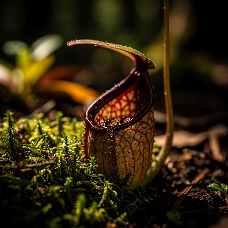 Pitcher plant nestled in moss, water collected inside the cu... | ShopAyahuascaRetreats