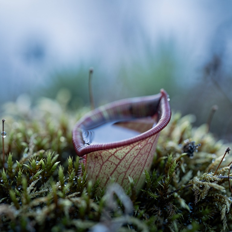 Pitcher plant nestled in moss, water collected inside the cu... | ShopAyahuascaRetreats
