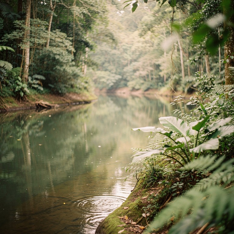 River bend in deep rainforest, reflection of trees on still ... | ShopAyahuascaRetreats