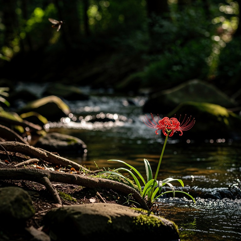 Spider lily blooming at the edge of a forest stream | ShopAyahuascaRetreats