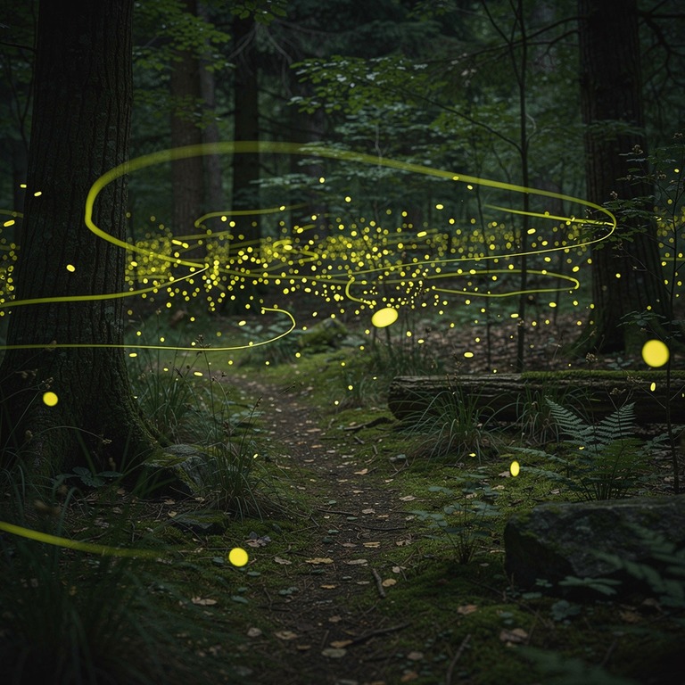 Swarm of fireflies in a dark forest clearing, long exposure | ShopAyahuascaRetreats