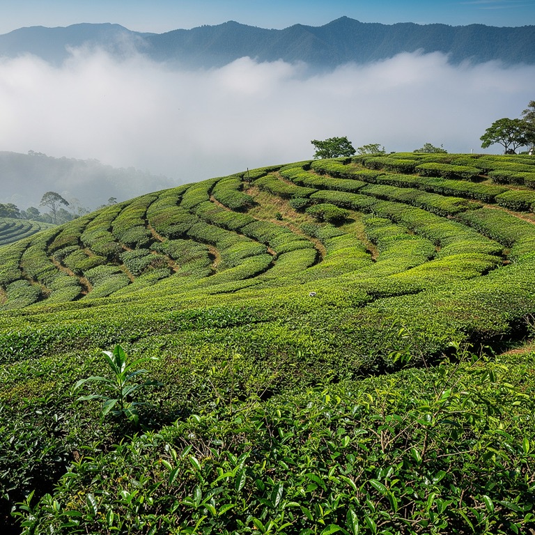 Tea plantation terraces with bright green new leaves, mounta... | ShopAyahuascaRetreats