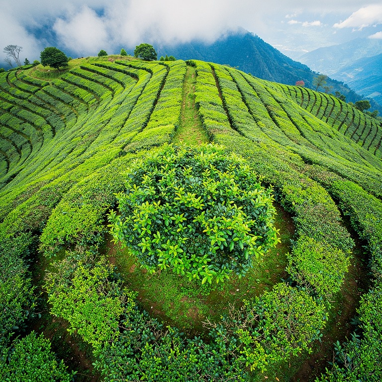 Tea plantation terraces with bright green new leaves, mounta... | ShopAyahuascaRetreats
