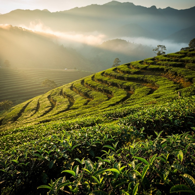 Tea plantation terraces with bright green new leaves, mounta... | ShopAyahuascaRetreats