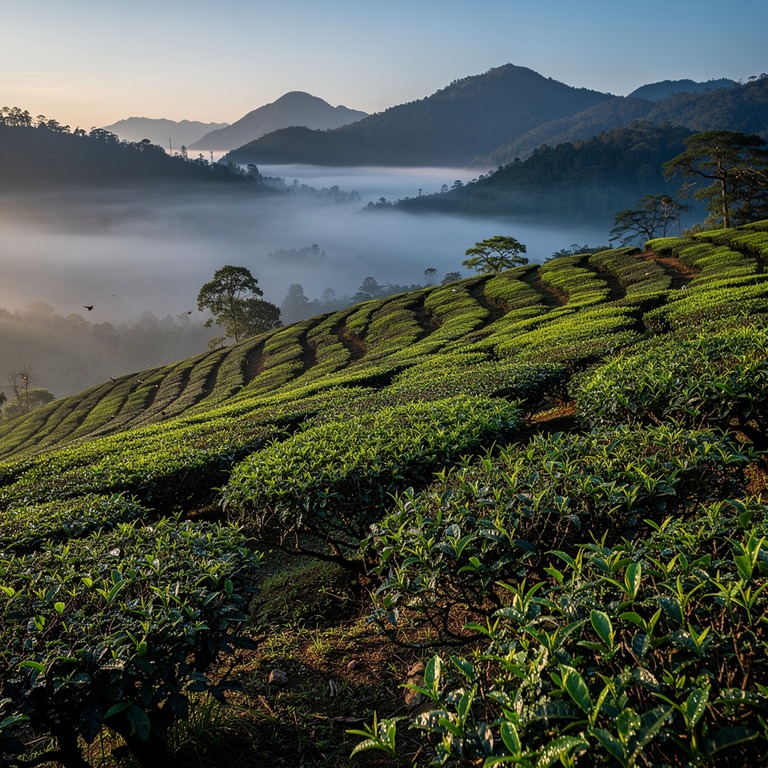 Tea plantation terraces with bright green new leaves, mounta... | ShopAyahuascaRetreats