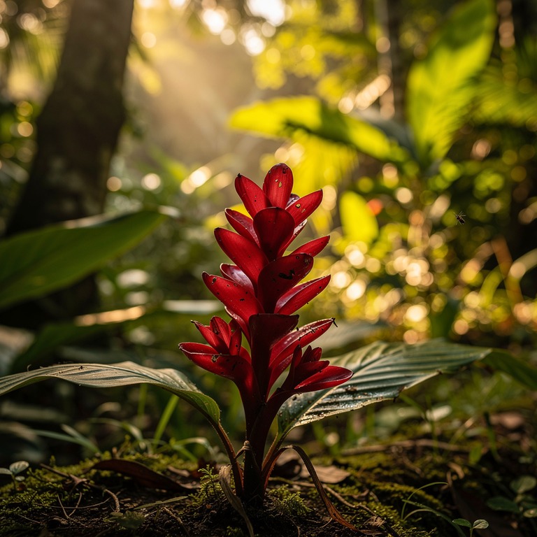 Wild ginger flower spike with deep red bracts, jungle backdr... | ShopAyahuascaRetreats