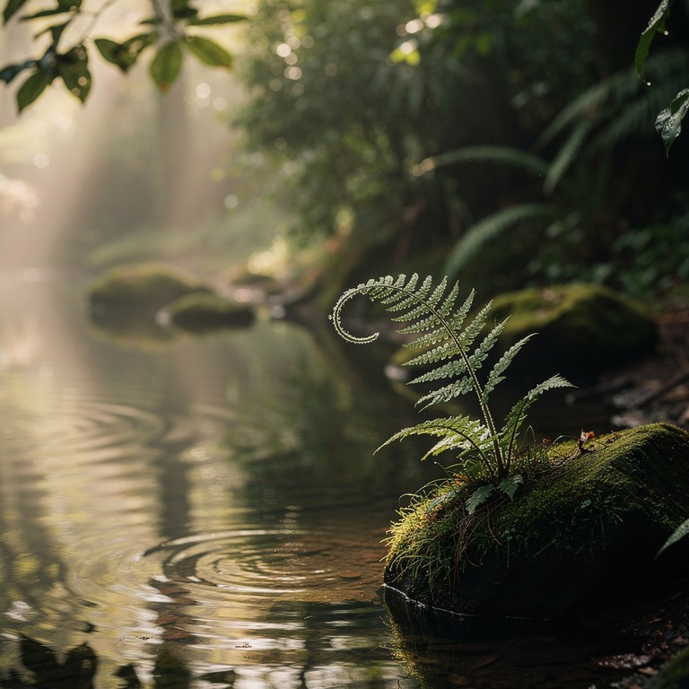 A delicate, newly sprouted fern unfurling its fronds in a sh... | ShopAyahuascaRetreats