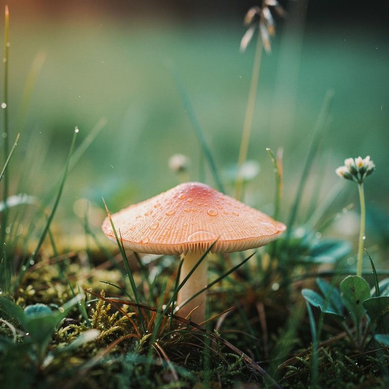 A detailed macro shot of a single, delicate psilocybin mushr... | ShopAyahuascaRetreats
