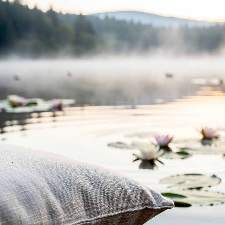 A quiet, serene lake at dawn, with a few water lilies and a ... | ShopAyahuascaRetreats