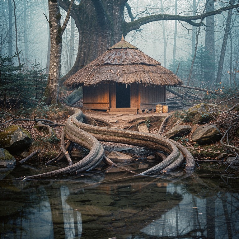 A rustic, earth-toned ceremonial hut nestled among the roots... | ShopAyahuascaRetreats