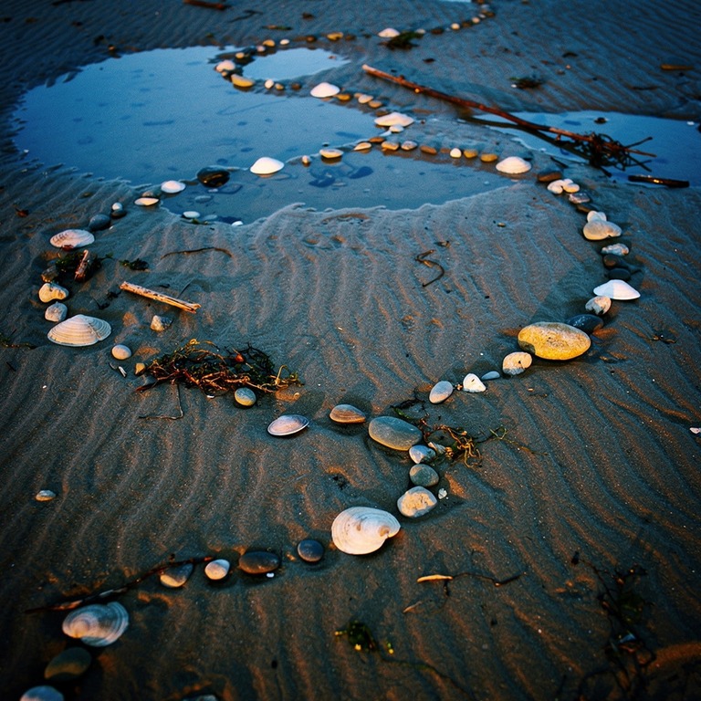 A sandy shoreline at low tide, with a few shells and pebbles... | ShopAyahuascaRetreats