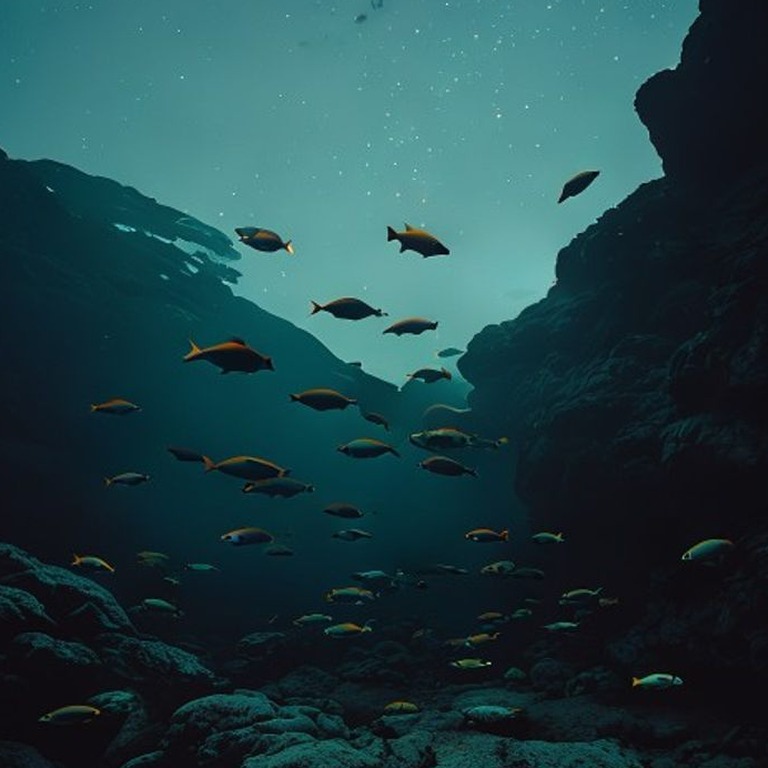 A school of bioluminescent fish swimming in the dark, calm w... | ShopAyahuascaRetreats