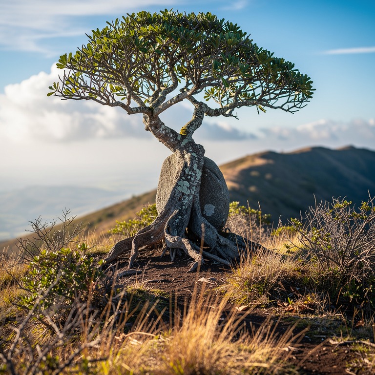 A solitary, ancient tree standing atop a barren, windswept h... | ShopAyahuascaRetreats