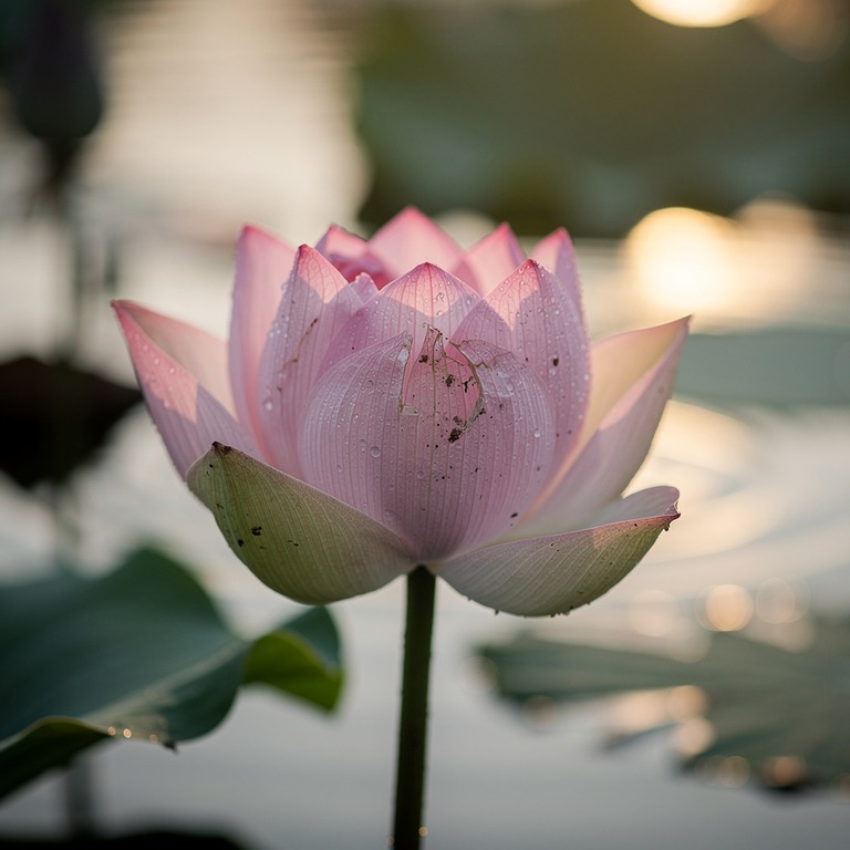A solitary lotus flower blooming in a serene pond, its petal... | ShopAyahuascaRetreats