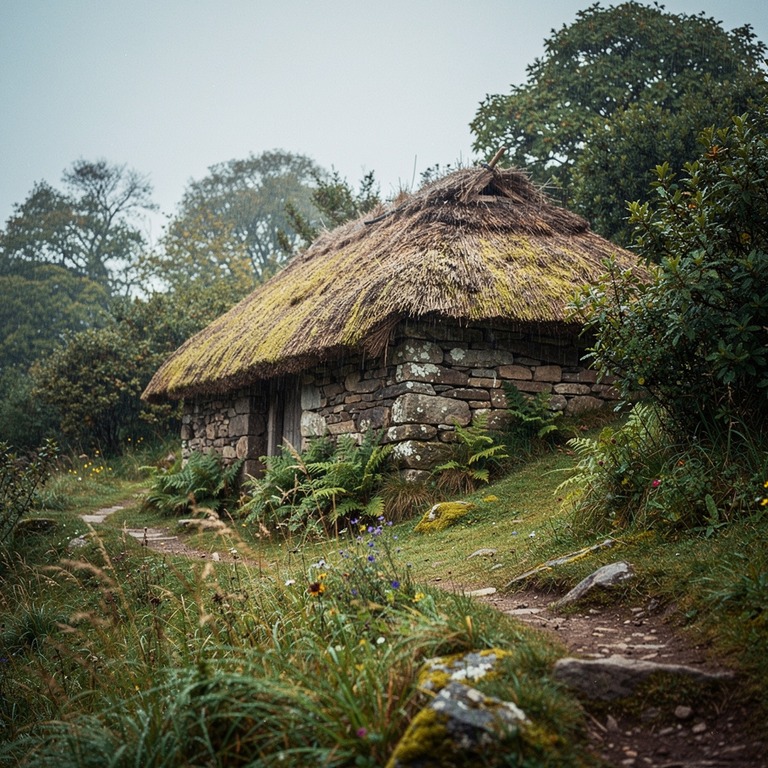 A solitary stone cottage with a thatched roof nestled among ... | ShopAyahuascaRetreats