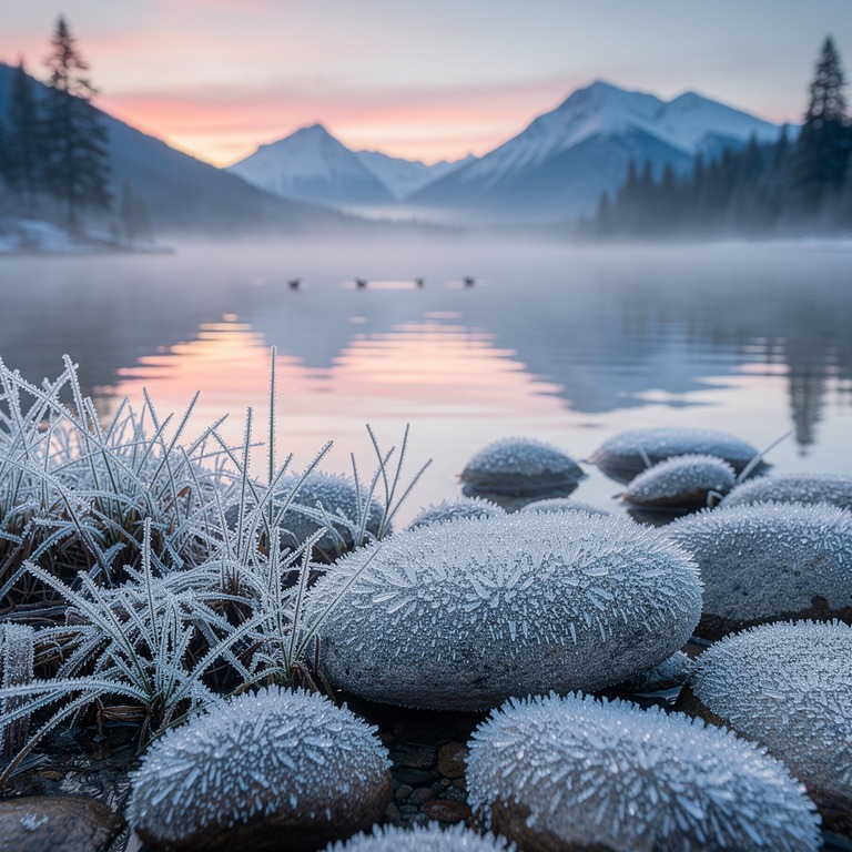 A sunrise over a tranquil lake, with misty valleys and dista... | ShopAyahuascaRetreats