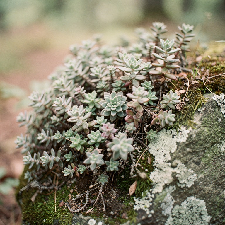 Cluster of succulents on a sun-warmed forest boulder | ShopAyahuascaRetreats