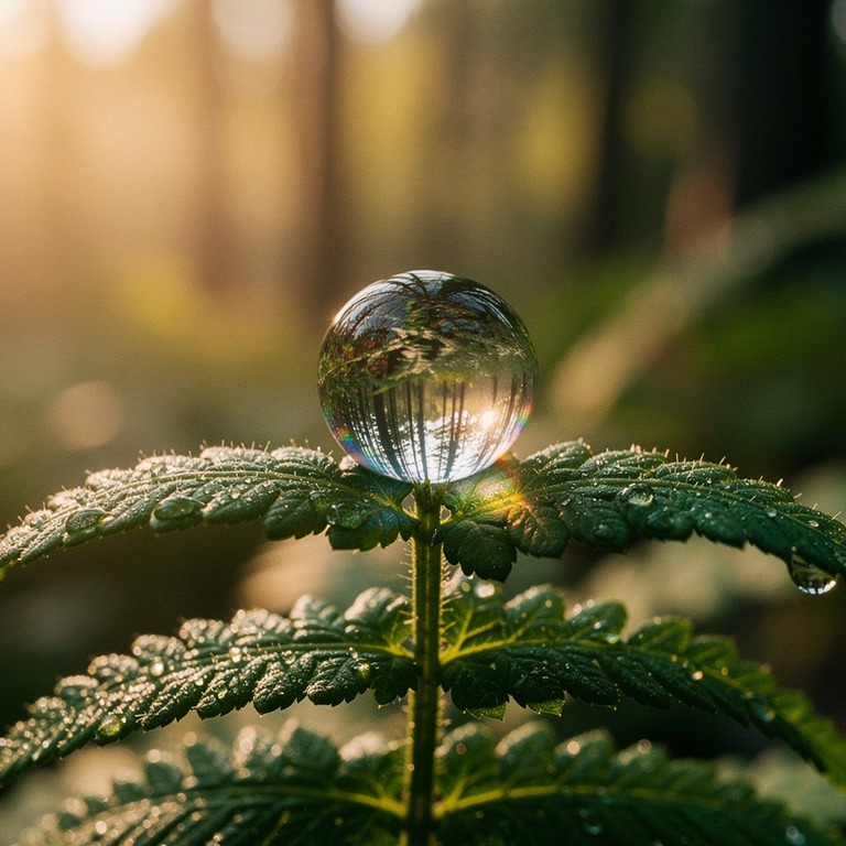 Dewdrop on a fern frond, extreme macro with rainbow refracti... | ShopAyahuascaRetreats