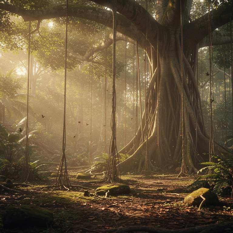 Ficus aerial roots descending from a giant strangler fig, so... | ShopAyahuascaRetreats