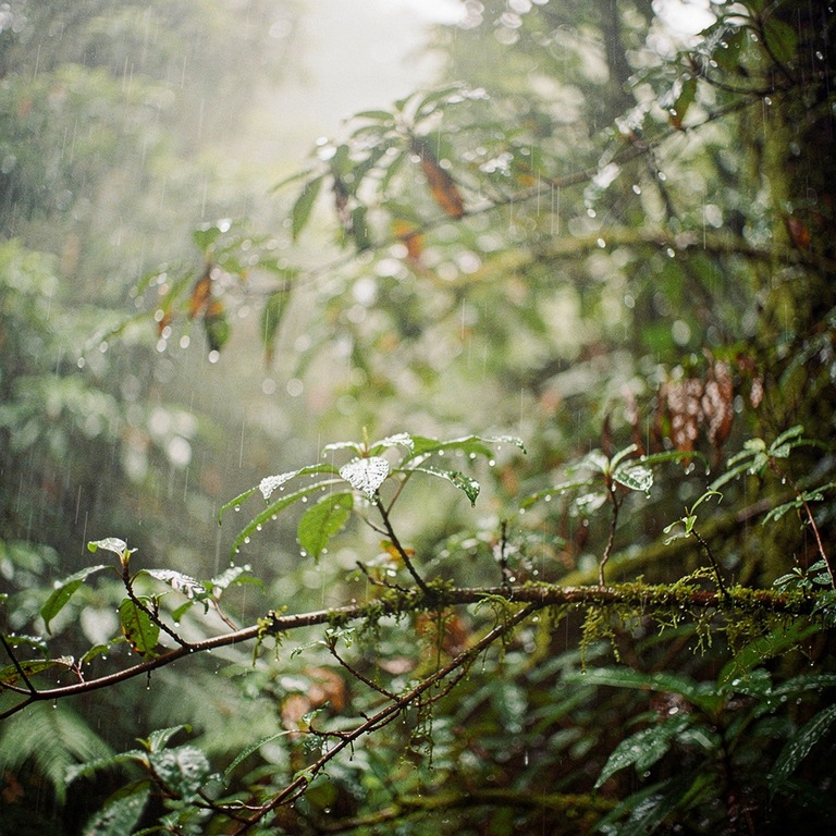 Heavy afternoon rain in a cloud forest, dripping branches | ShopAyahuascaRetreats