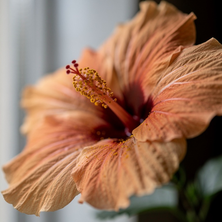 Macro of a single hibiscus bloom, stamen heavy with golden p... | ShopAyahuascaRetreats