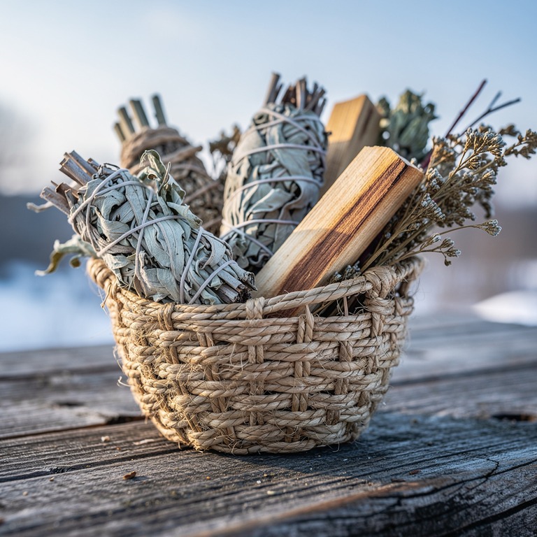 On a weathered, wooden table, a small, hand-woven basket ove... | ShopAyahuascaRetreats