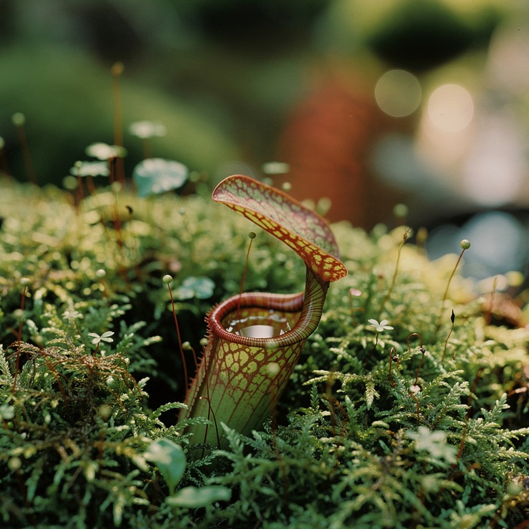 Pitcher plant nestled in moss, water collected inside the cu... | ShopAyahuascaRetreats