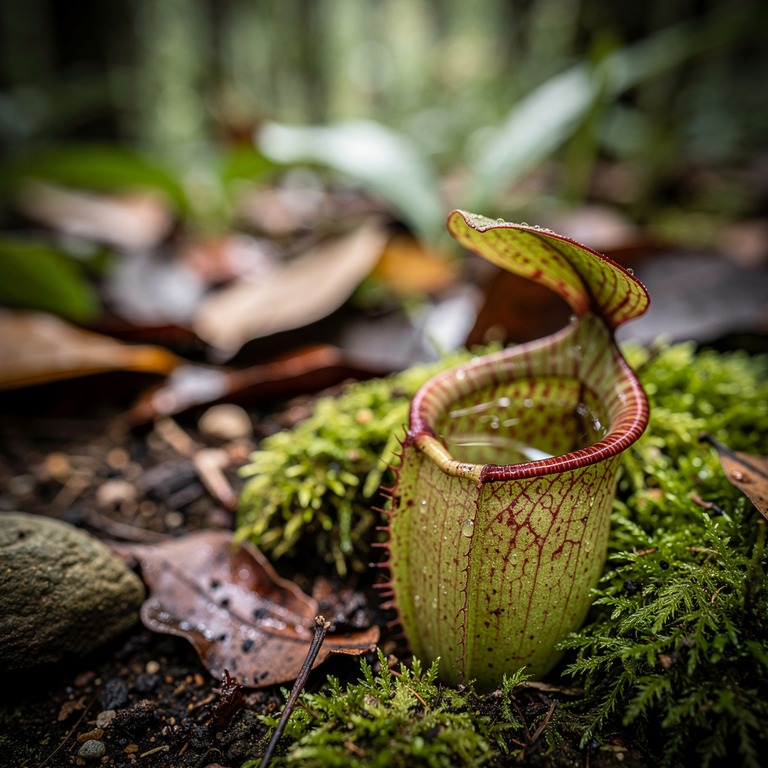 Pitcher plant nestled in moss, water collected inside the cu... | ShopAyahuascaRetreats