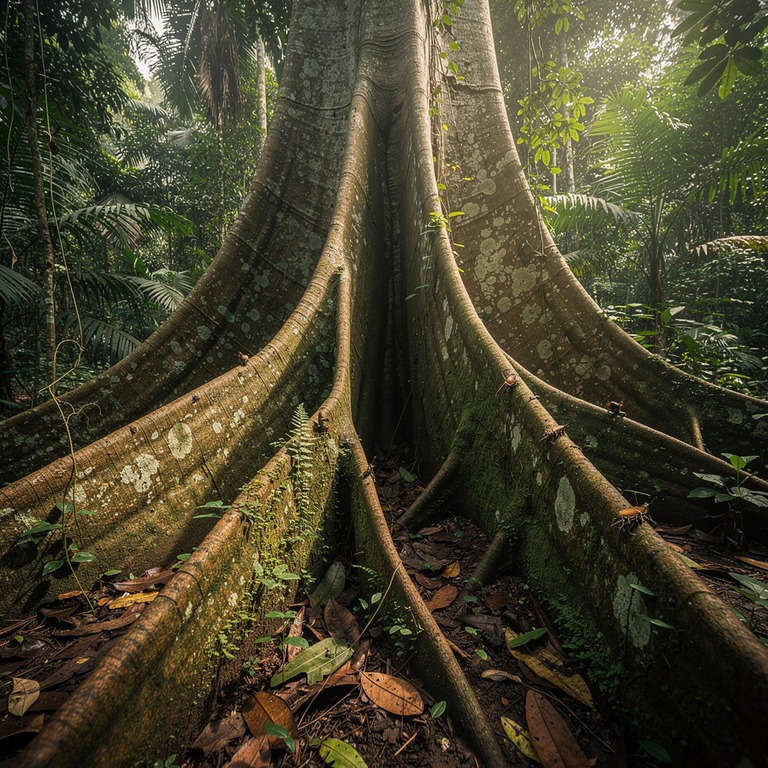 Trunk of a kapok tree with massive buttress roots at jungle ... | ShopAyahuascaRetreats