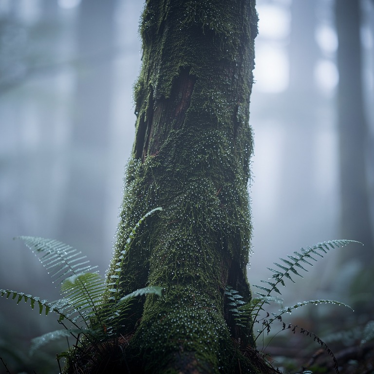 A close-up of a moss-covered tree trunk, with dew-kissed mos... | ShopAyahuascaRetreats