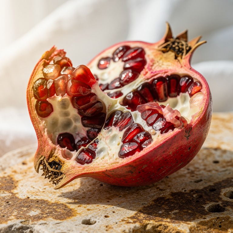 A close-up of a vibrant, juicy pomegranate, split open to re... | ShopAyahuascaRetreats
