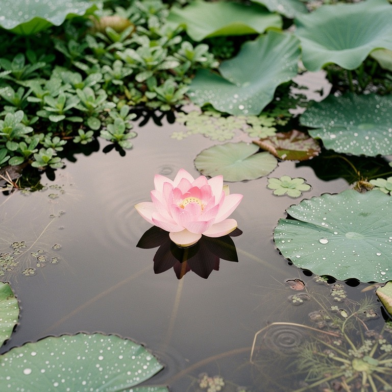 A delicate, dew-kissed lotus flower blooms in a serene, refl... | ShopAyahuascaRetreats
