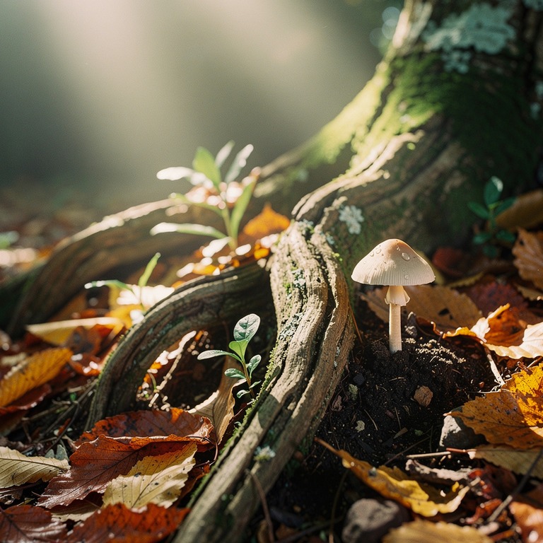 A delicate psilocybin mushroom growing amidst the roots of a... | ShopAyahuascaRetreats