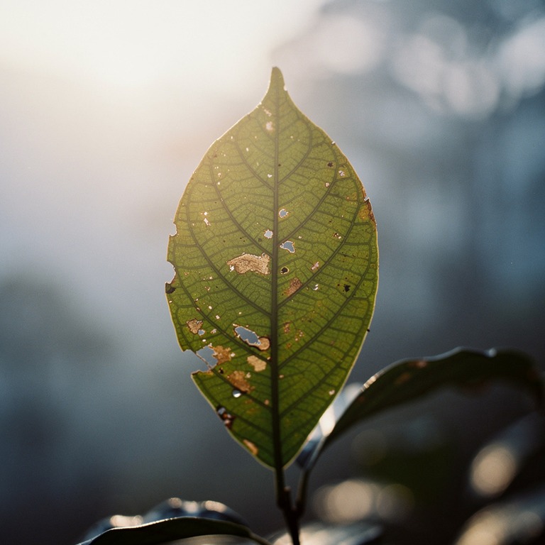 A detailed, close-up photograph of a coca leaf, backlit by w... | ShopAyahuascaRetreats