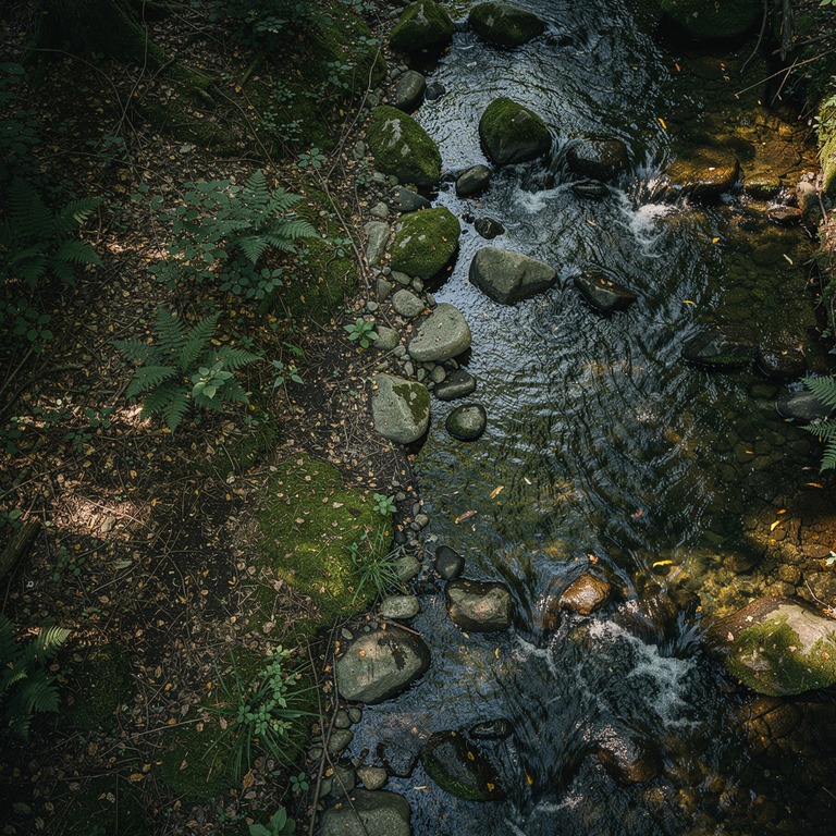 A gentle stream flowing over smooth rocks in a secluded fore... | ShopAyahuascaRetreats