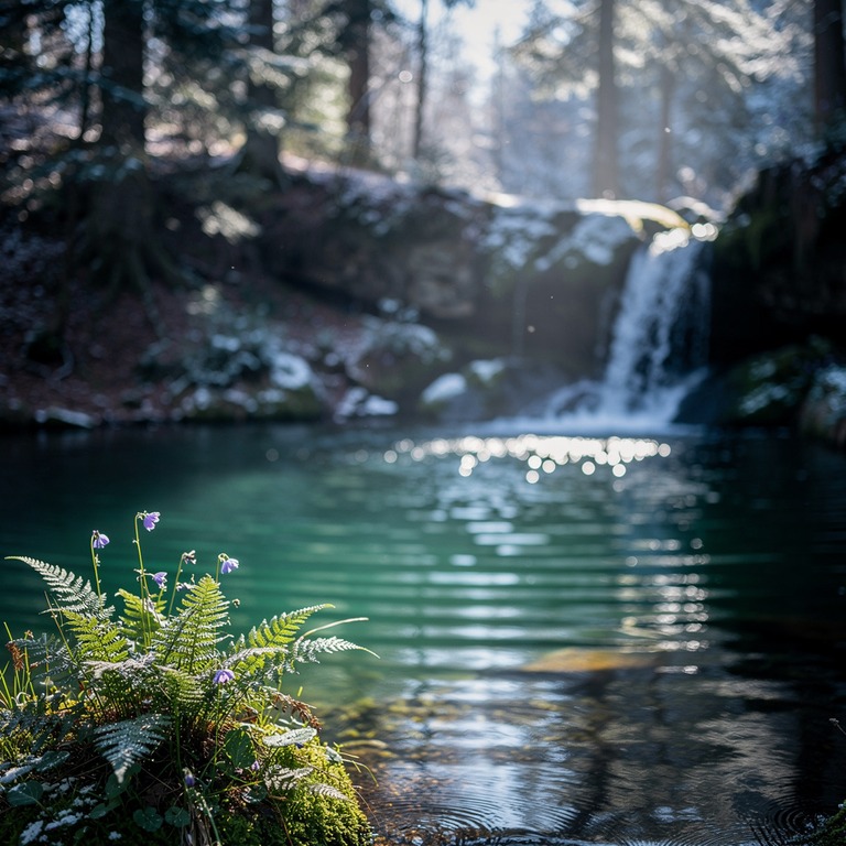 A lush green forest pool, with a small waterfall cascading i... | ShopAyahuascaRetreats