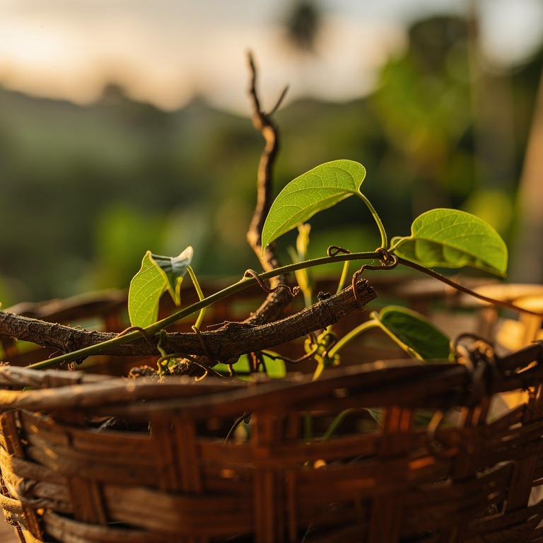 A macro shot of a freshly picked ayahuasca vine, with its de... | ShopAyahuascaRetreats