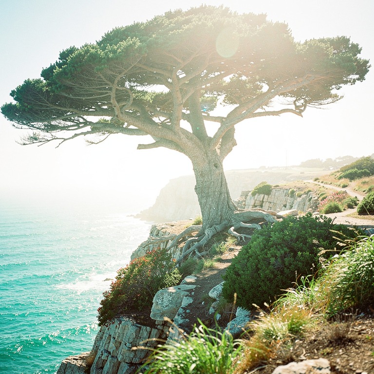 A majestic, ancient tree stands tall on a windswept, sun-bak... | ShopAyahuascaRetreats