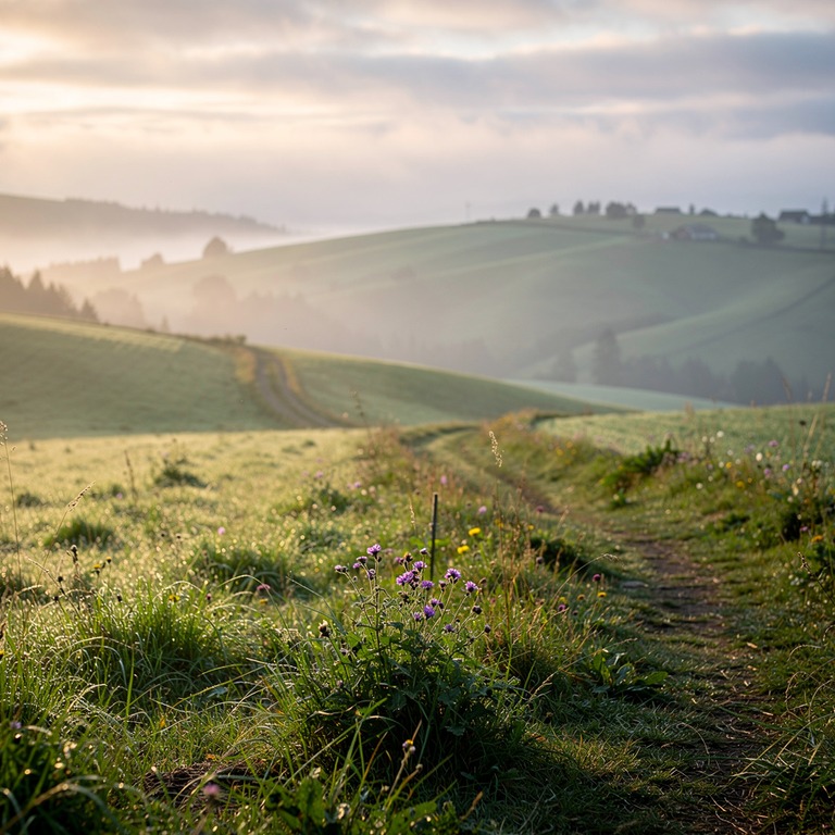 A misty dawn breaks over a rolling hillscape of Oregon's cou... | ShopAyahuascaRetreats