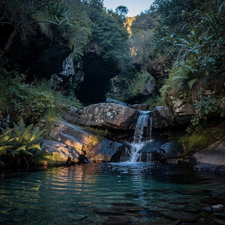 A peaceful, secluded cove, with a small, rocky waterfall cas... | ShopAyahuascaRetreats