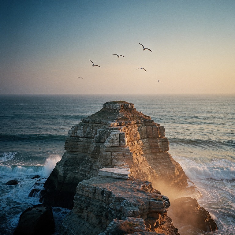 A rugged, wave-eroded cliff overlooking a vast, open ocean, ... | ShopAyahuascaRetreats